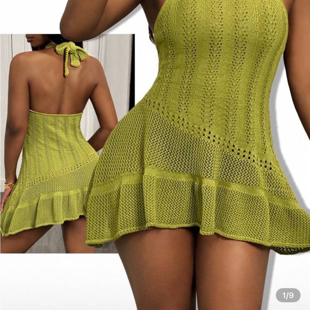 Vibrant Green Knit Halter Dress